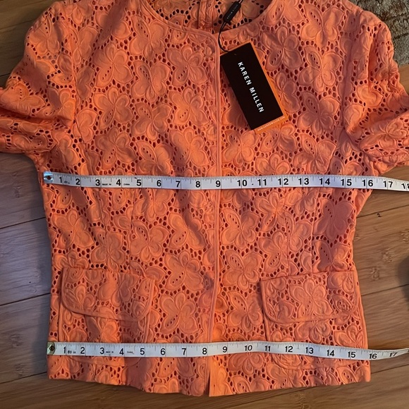 Karen Millen Coral Cotton Embroidered Eyelet Jacket NWT size 8 - Picture 4 of 10